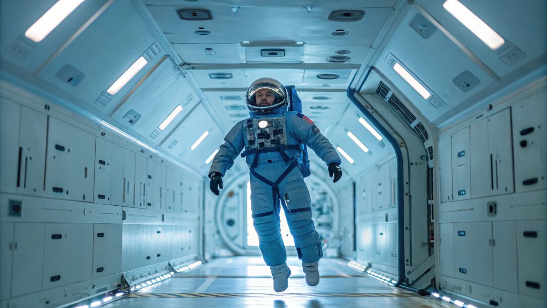 宇宙服を着て作業する宇宙飛行士