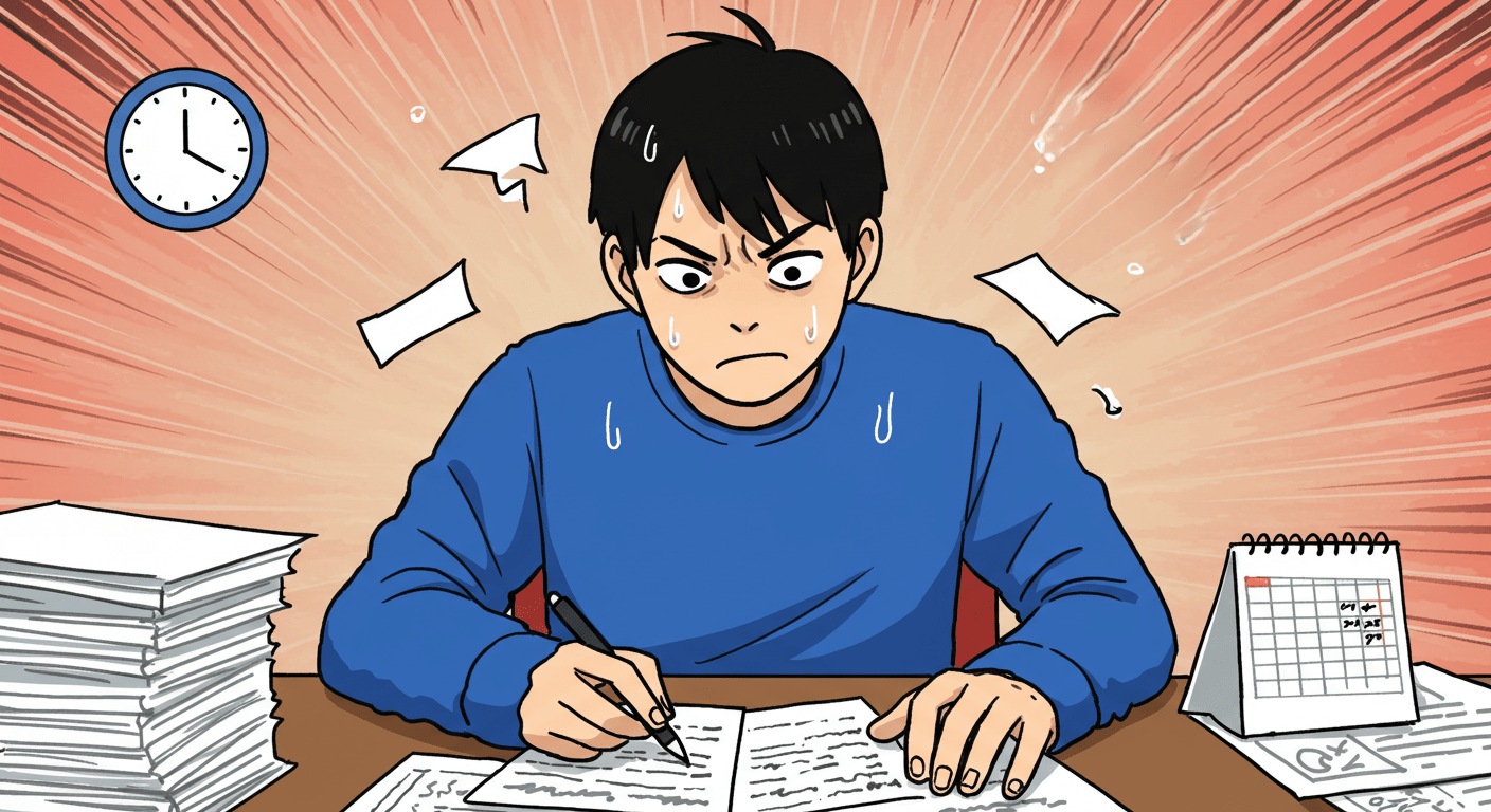 締め切りに追われるマンガ家