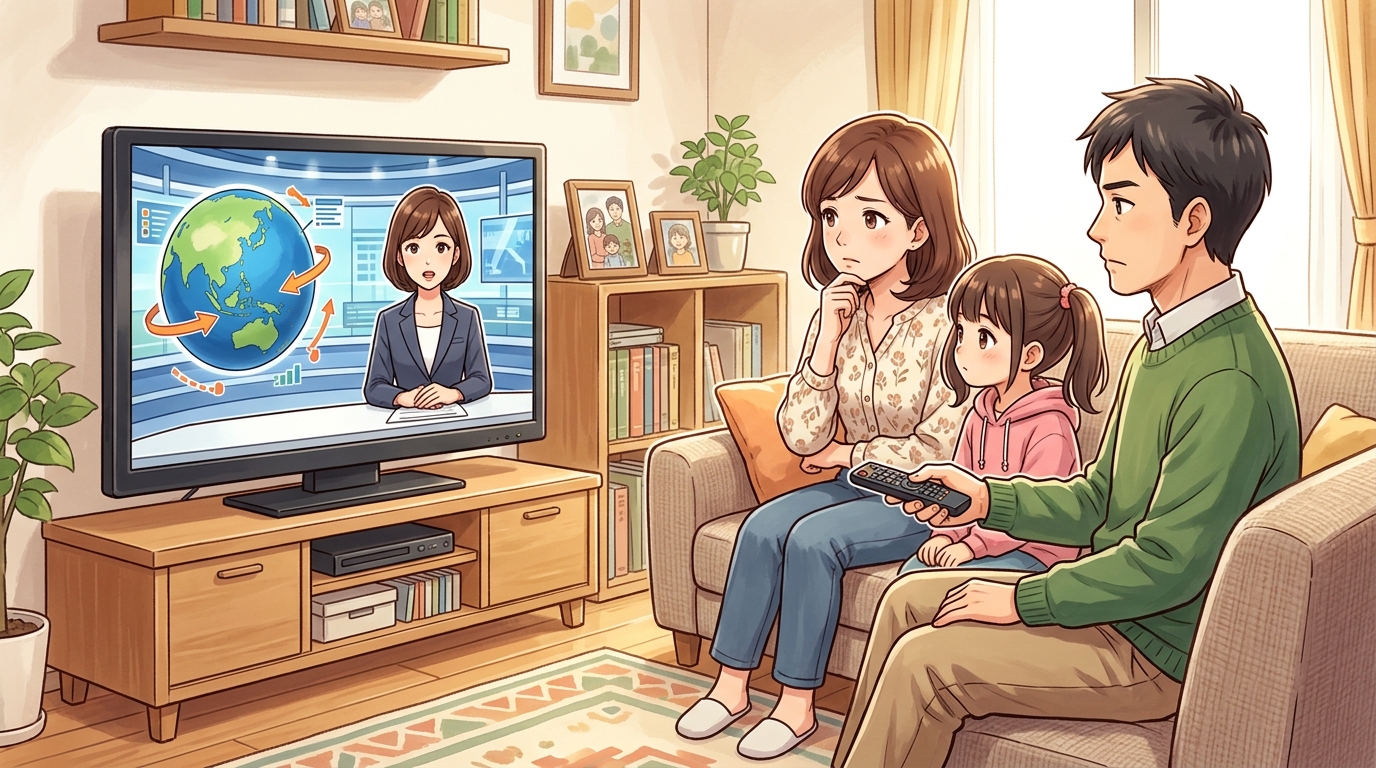 ニュースを見る家族