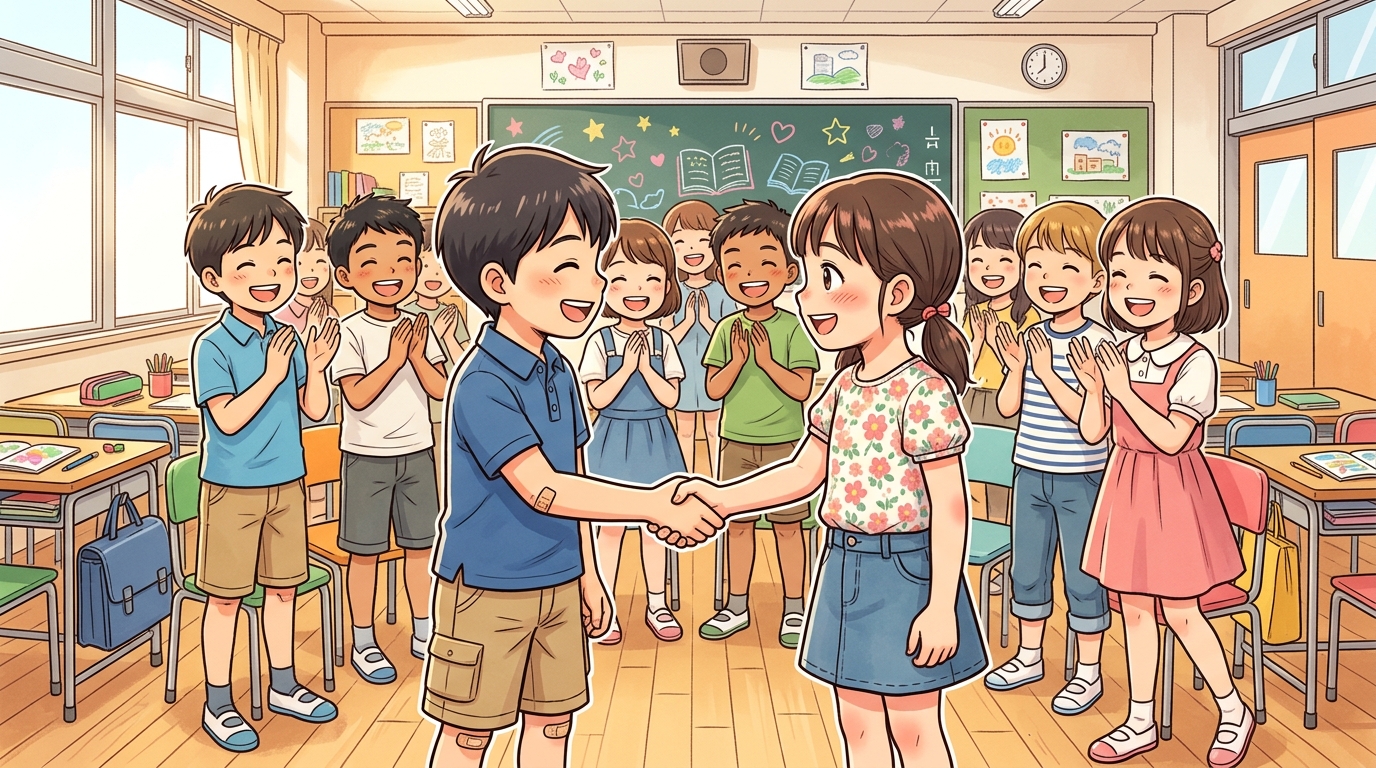 握手する子供たち