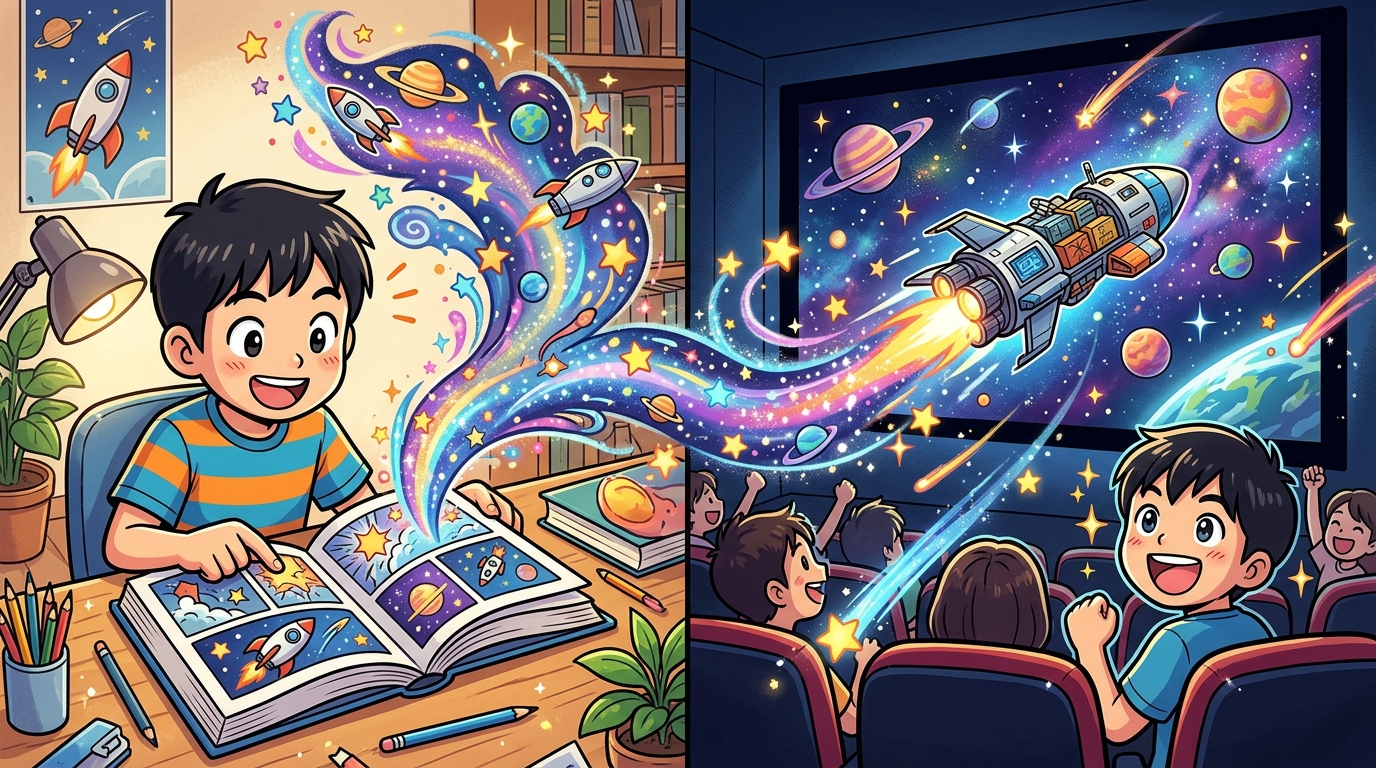 小説と映画の両方を楽しむイメージ