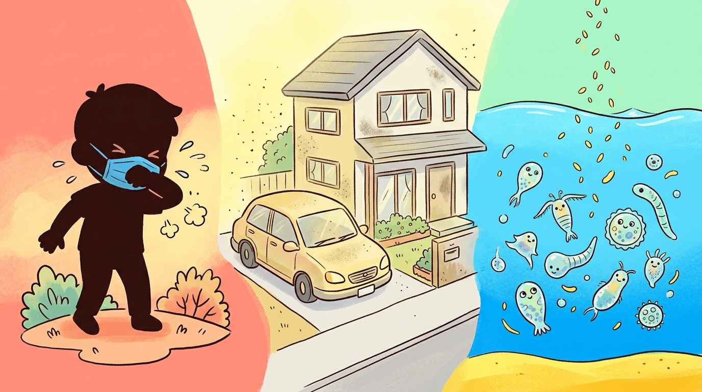 黄砂の影響を表すイラスト