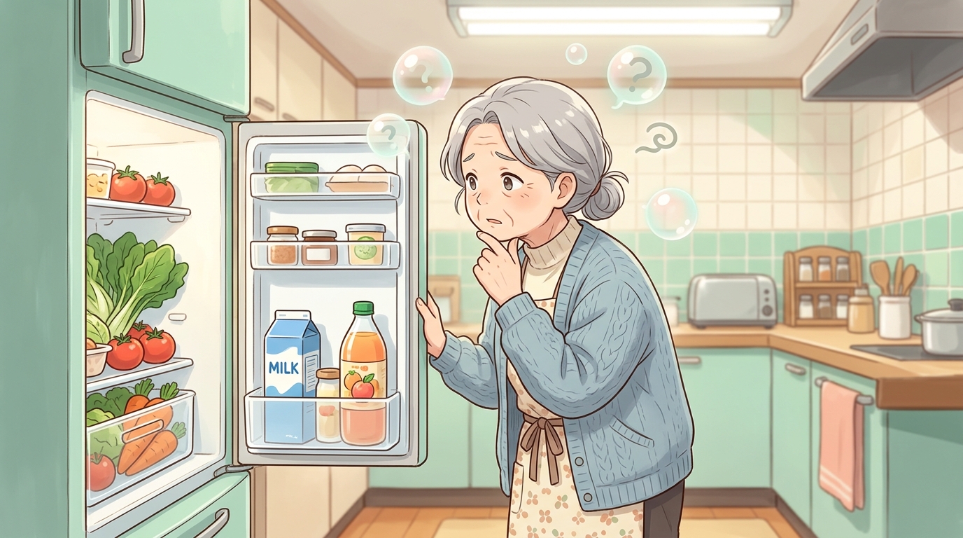 冷蔵庫の前で忘れる