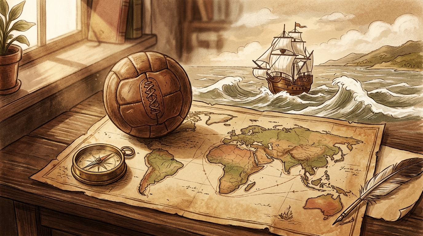 歴史を感じる世界地図とサッカーボール
