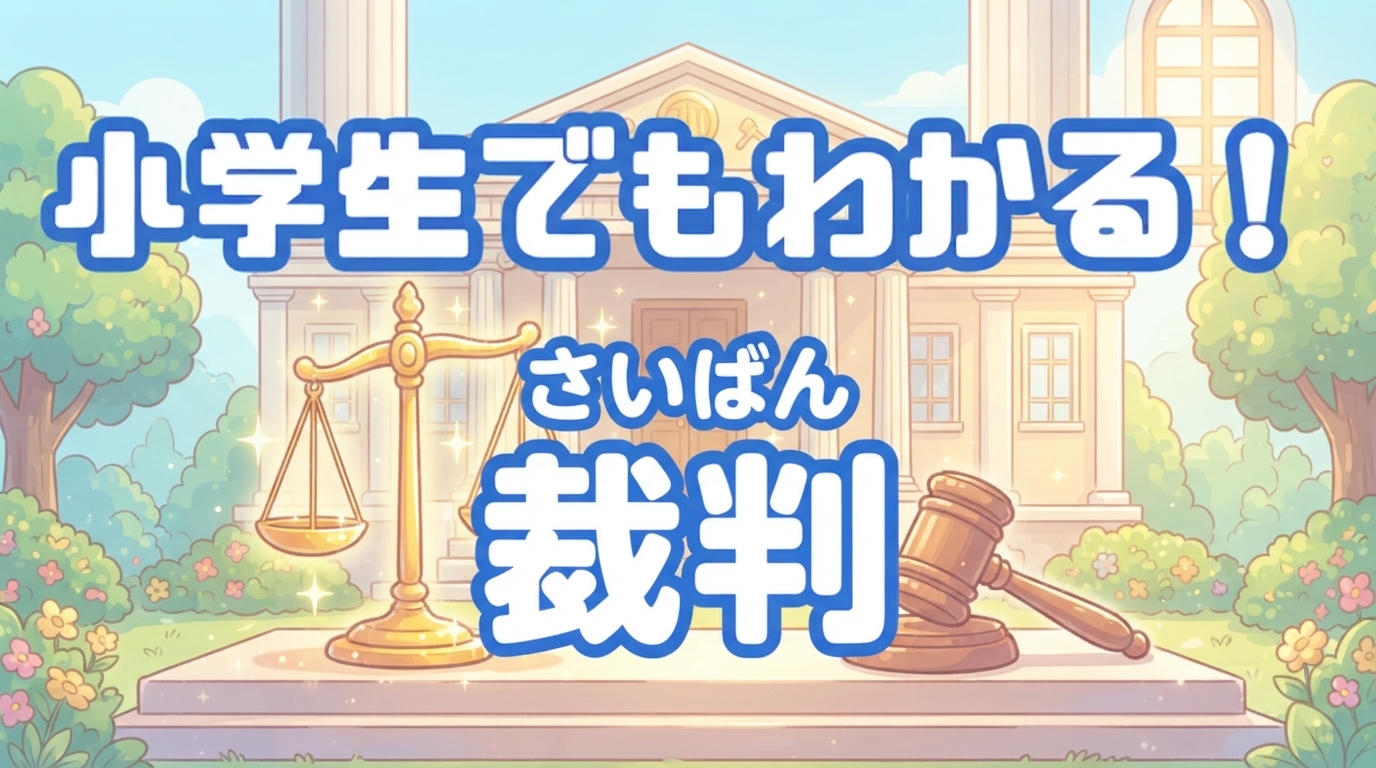 裁判全体を象徴する、天秤と裁判所のイメージ。
