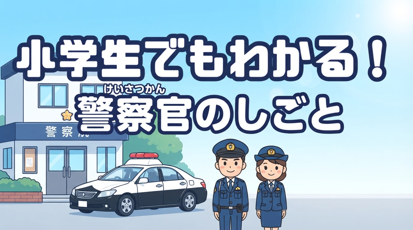 街の平和を守る頼もしい警察官とパトカーを象徴するイラスト。