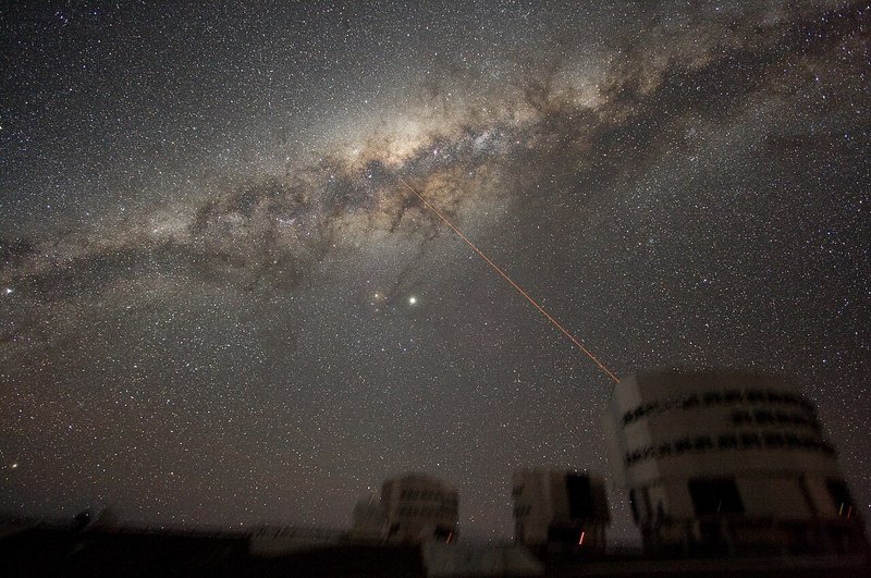 地球の夜空に広がる本物の天の川実写写真（ESOパラナル超大型望遠鏡と星空）