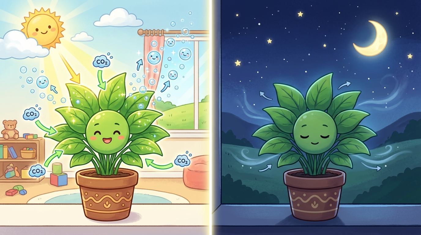 昼に光合成をして酸素を出す植物と夜に呼吸をする植物の違い