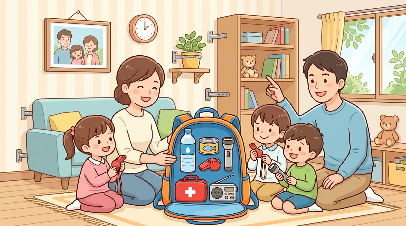 お家でできる防災アクションと非常用持ち出し袋