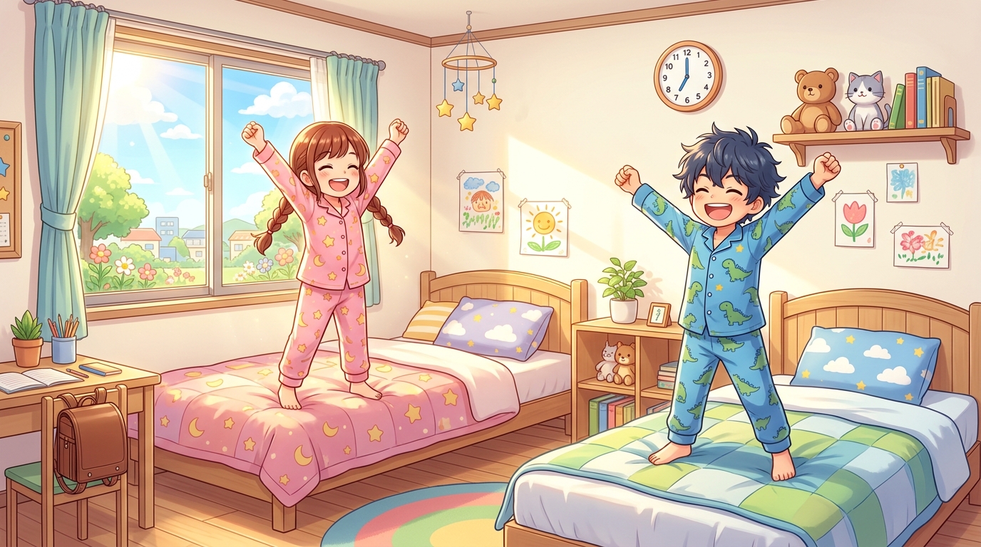ぐっすり眠って朝スッキリ元気に起きる子どもたち