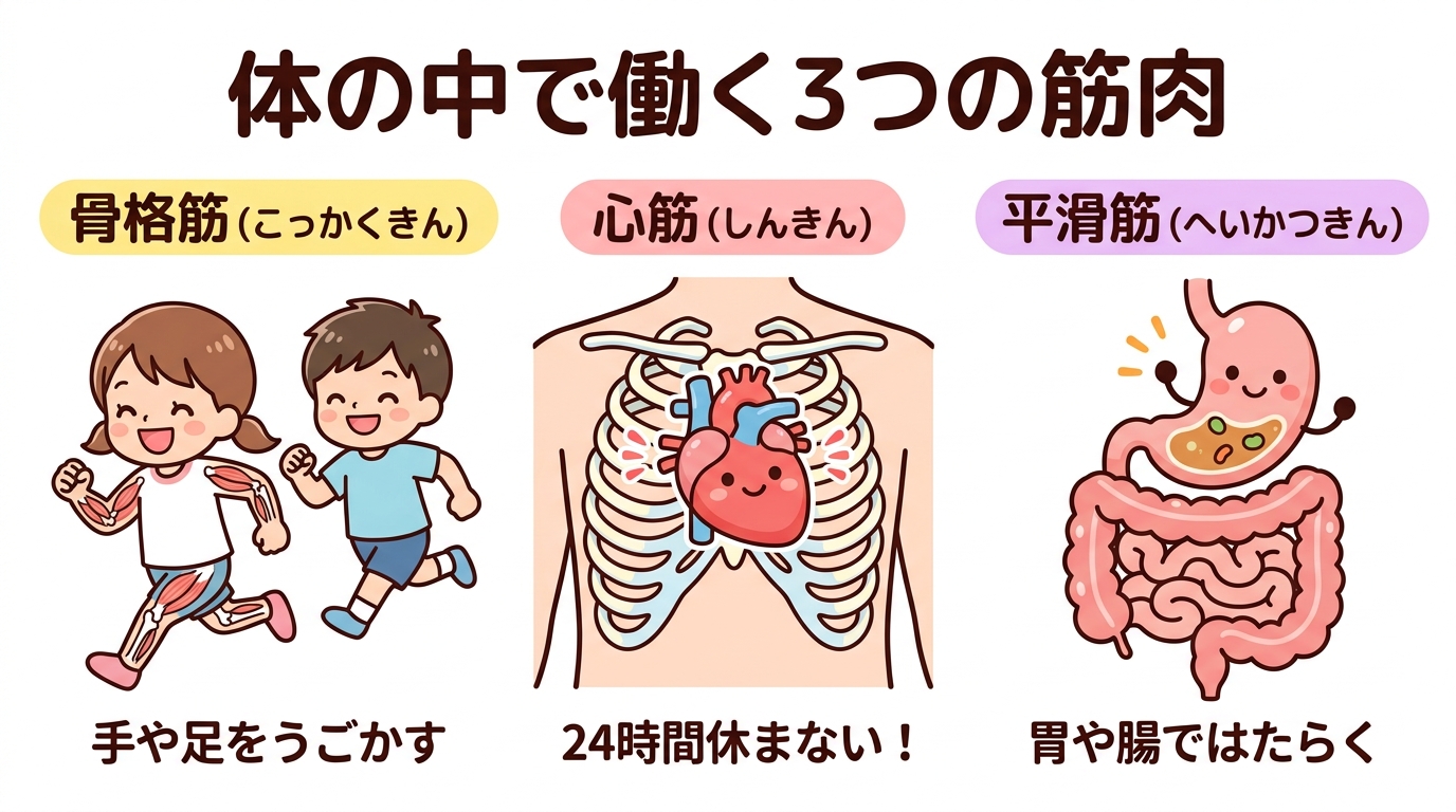 体の中で大活躍する3つの筋肉（骨格筋・心筋・平滑筋）の役割
