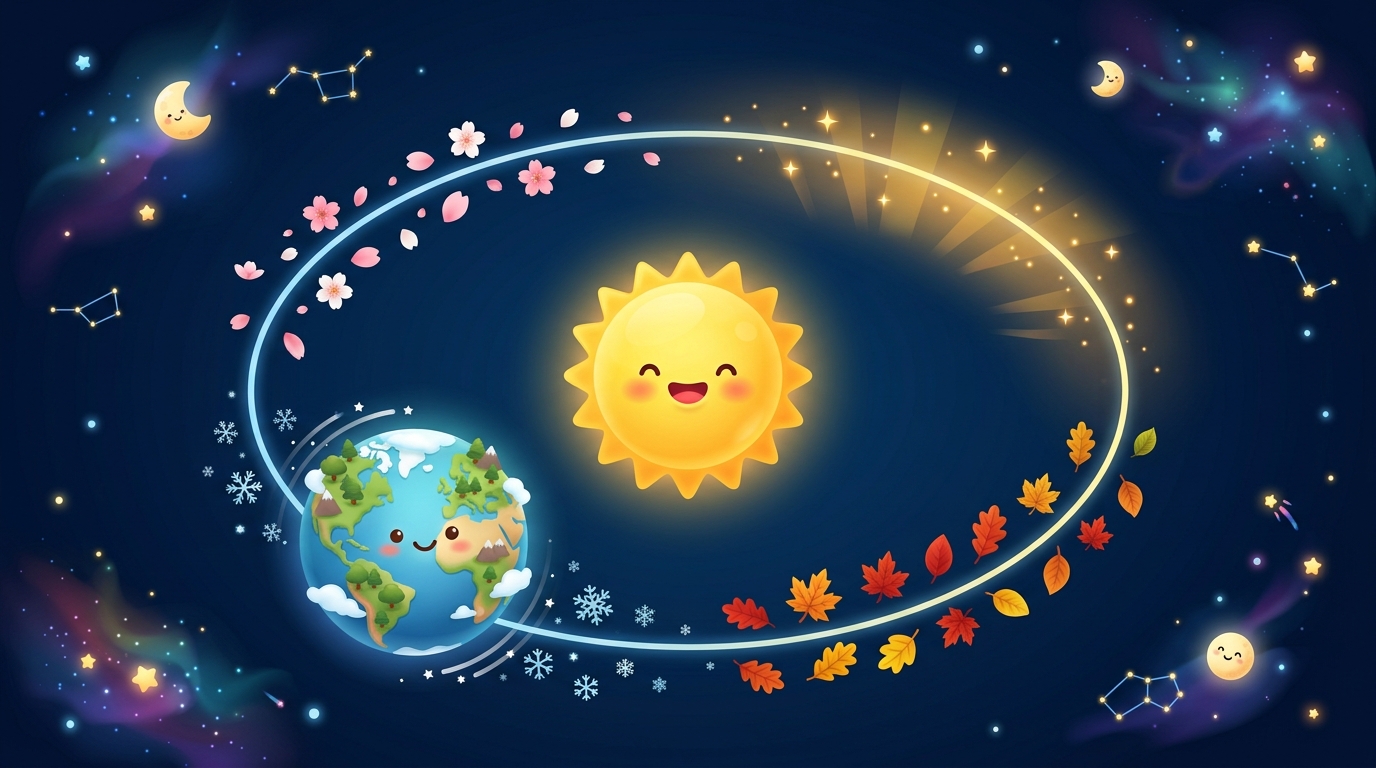 太陽のまわりを回る地球と公転軌道