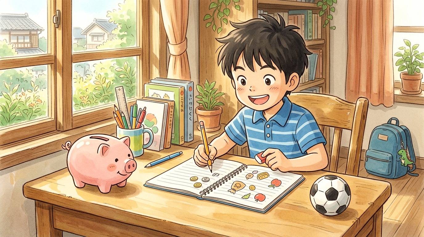 買い物計画を立てる小学生