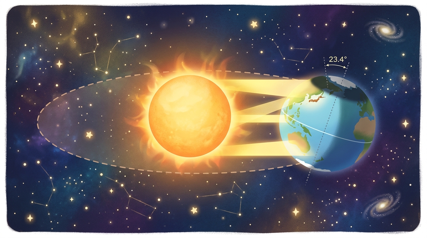 冬至の日の地球と太陽光の角度