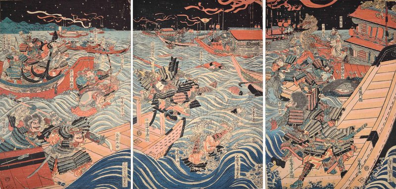 平家滅亡の舞台となった壇ノ浦の戦いを描いた合戦図