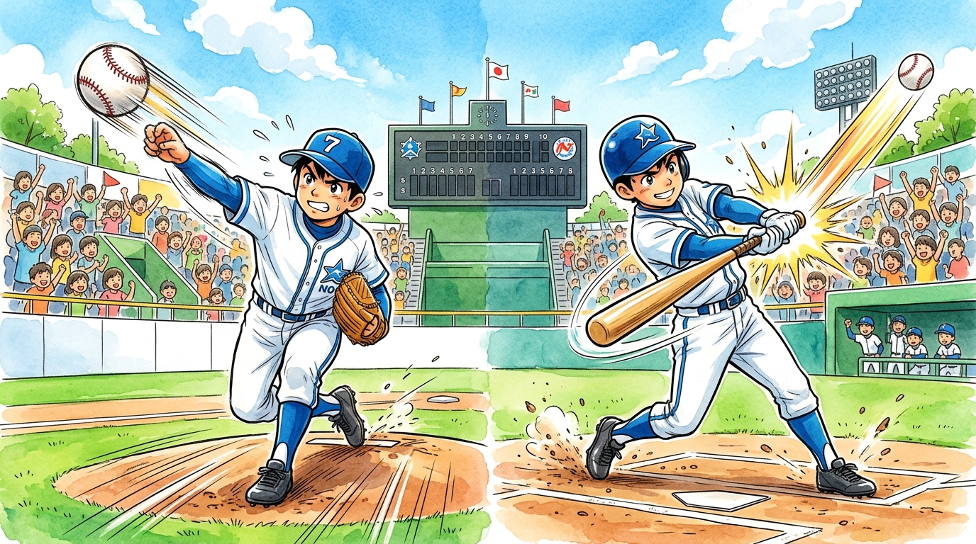 マウンドで投げバッターボックスで打つ二刀流の大谷選手
