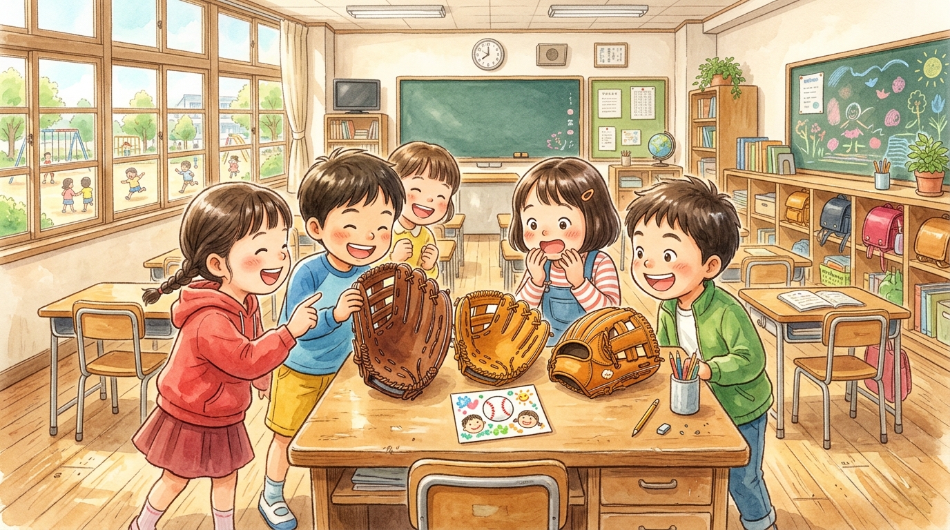 大谷選手から届いたグローブに大喜びする小学生たち