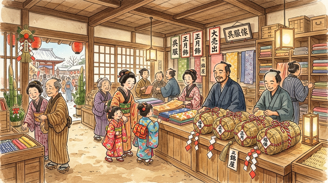 江戸時代の呉服屋と福俵