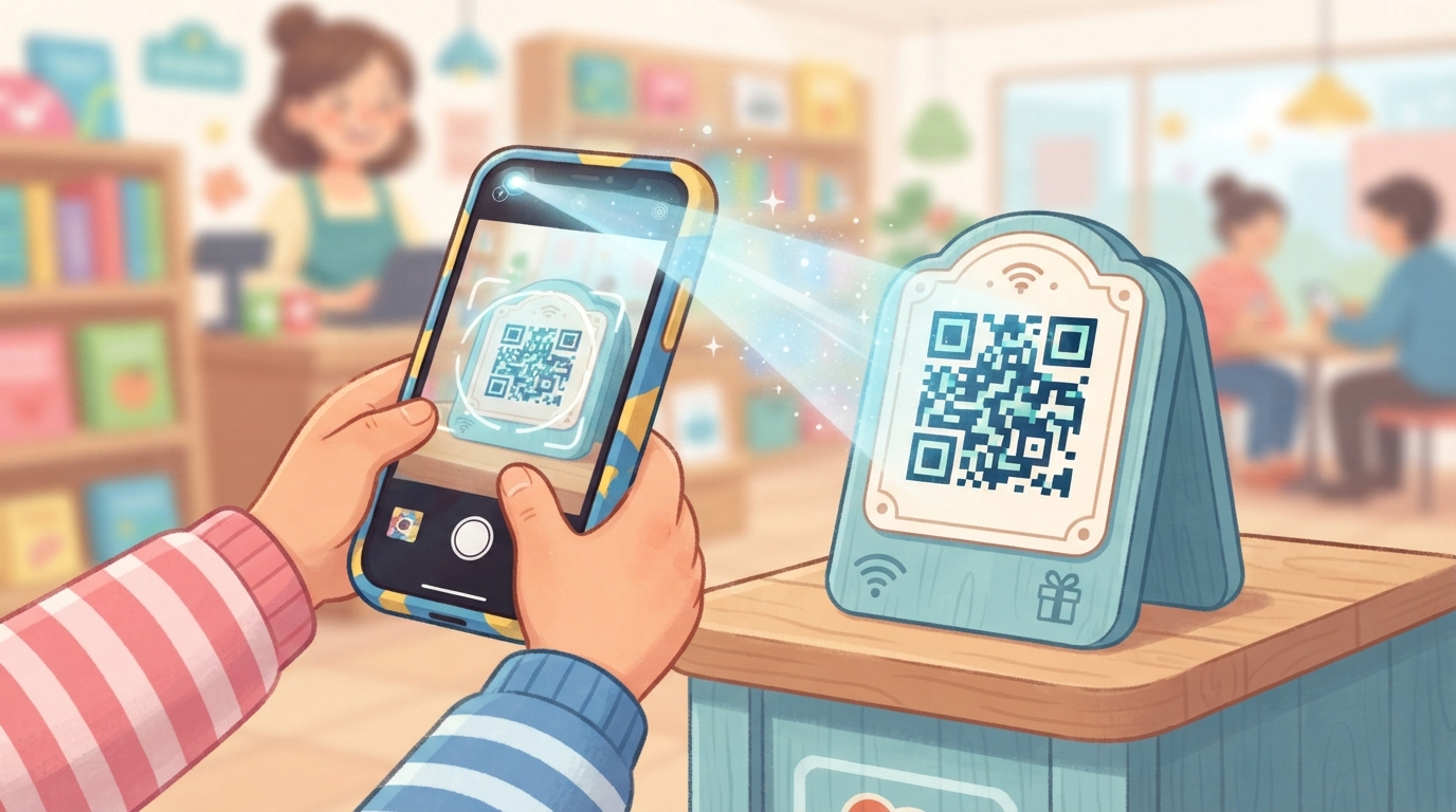 スマートフォンのカメラでQRコードを読み取る様子