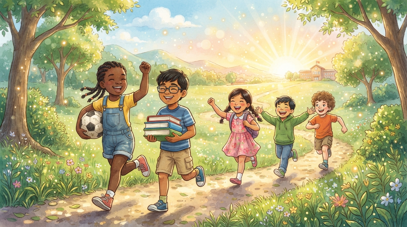 未来の夢に向かって笑顔で走る子どもたち