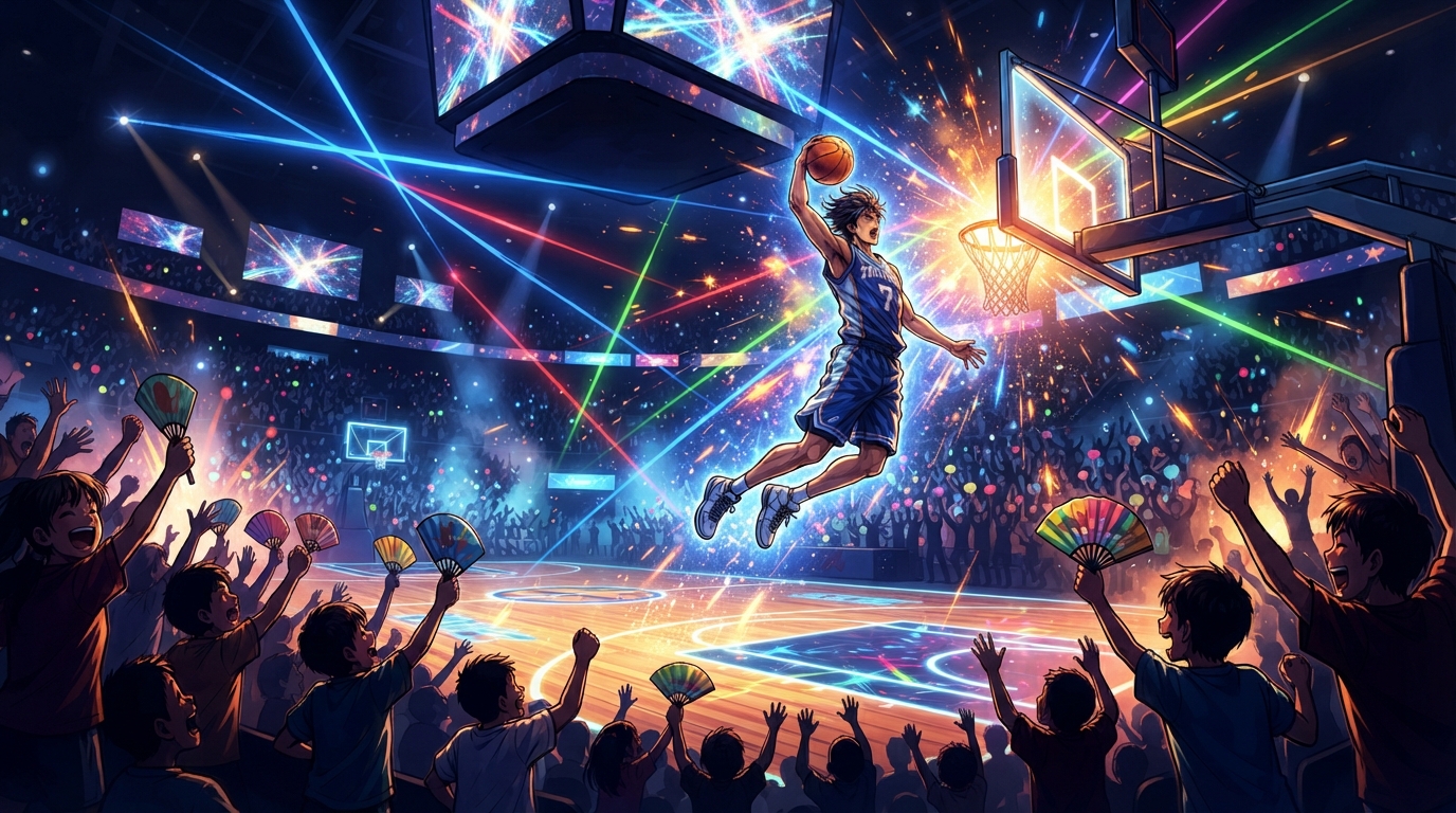 光と音で盛り上がるBリーグのアリーナ演出と豪快なダンクシュート