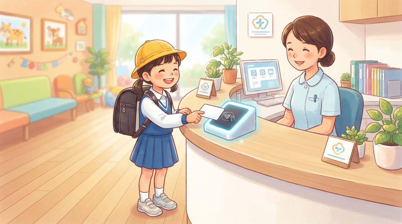 病院の受付でマイナンバーカードをタッチする様子
